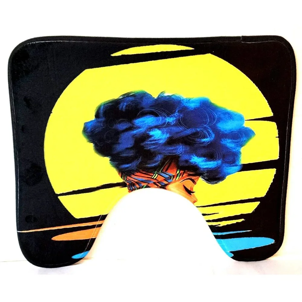Black Woman Blue Hair African Headwrap Graphic Bathroom Decor 3pc Set NEW Unused